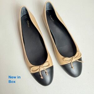Quince Italian Leather Cap-Toe Ballet Flat Cashew Black Womens 8